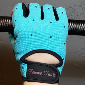 
                  
                    Load image into Gallery viewer, Turquoise Blue Femme Fitale Fitness Swarovski Crystal Embellished Fitness Gloves
                  
                