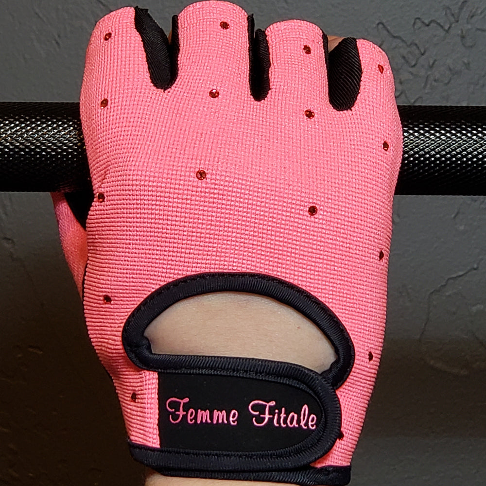 Coral Femme Fitale Fitness Swarovski Crystal Embellished Fitness Gloves
