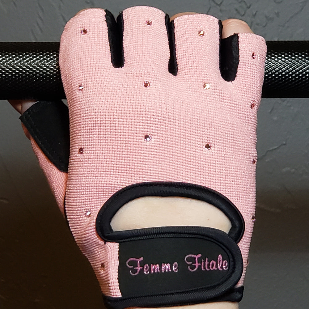 Light Pink Femme Fitale Fitness Swarovski Crystal Embellished Fitness Gloves