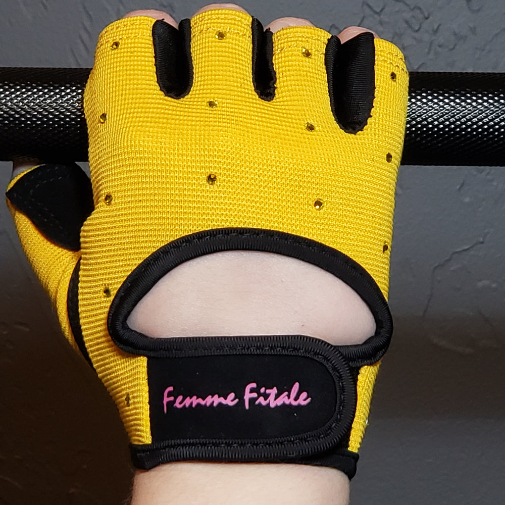 Yellow Femme Fitale Fitness Swarovski Crystal Embellished Fitness Gloves