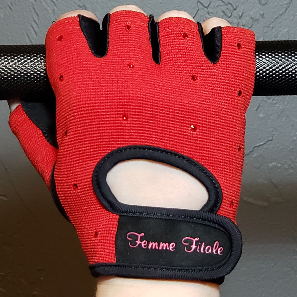 Red Femme Fitale Fitness Swarovski Crystal Embellished Fitness Gloves
