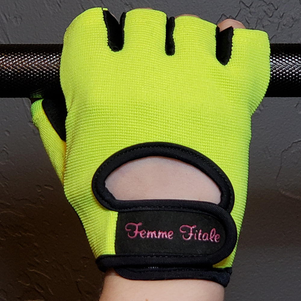 Fluorescent Green Femme Fitale Fitness Gloves - No Crystals