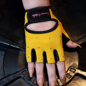 
                  
                    Load image into Gallery viewer, Yellow Femme Fitale Fitness Swarovski Crystal Embellished Fitness Gloves
                  
                