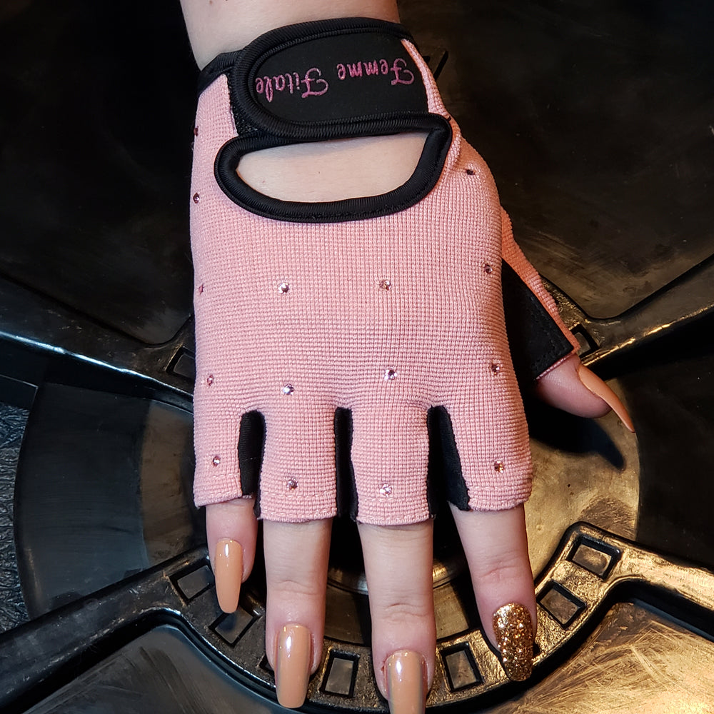 
                  
                    Load image into Gallery viewer, Light Pink Femme Fitale Fitness Swarovski Crystal Embellished Fitness Gloves
                  
                