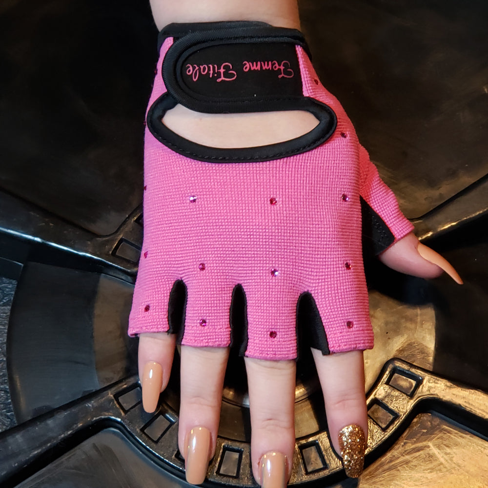 
                  
                    Load image into Gallery viewer, Hot Pink Femme Fitale Fitness Swarovski Crystal Embellished Fitness Gloves
                  
                