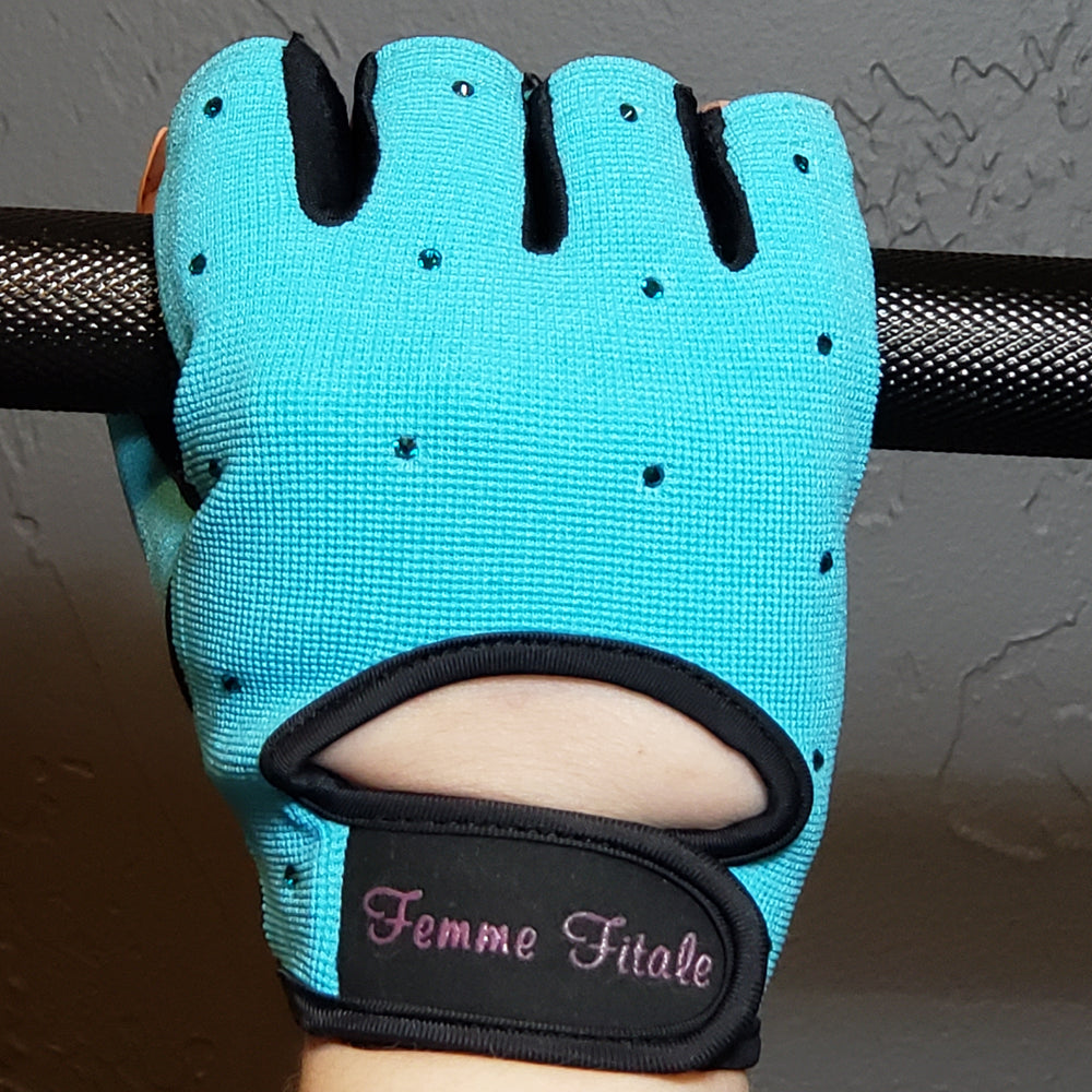 Turquoise Blue Femme Fitale Fitness Swarovski Crystal Embellished Fitness Gloves