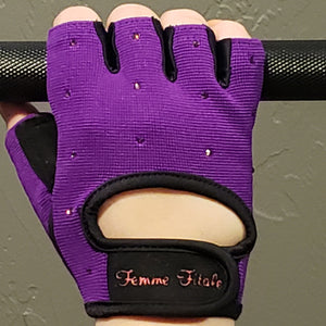 
                  
                    Load image into Gallery viewer, Purple Femme Fitale Fitness Swarovski Crystal Embellished Fitness Gloves
                  
                