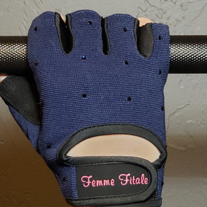 
                  
                    Load image into Gallery viewer, Navy Blue Femme Fitale Fitness Swarovski Crystal Embellished Fitness Gloves
                  
                