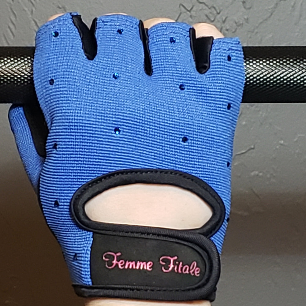 Royal Blue Femme Fitale Fitness Swarovski Crystal Embellished Fitness Gloves
