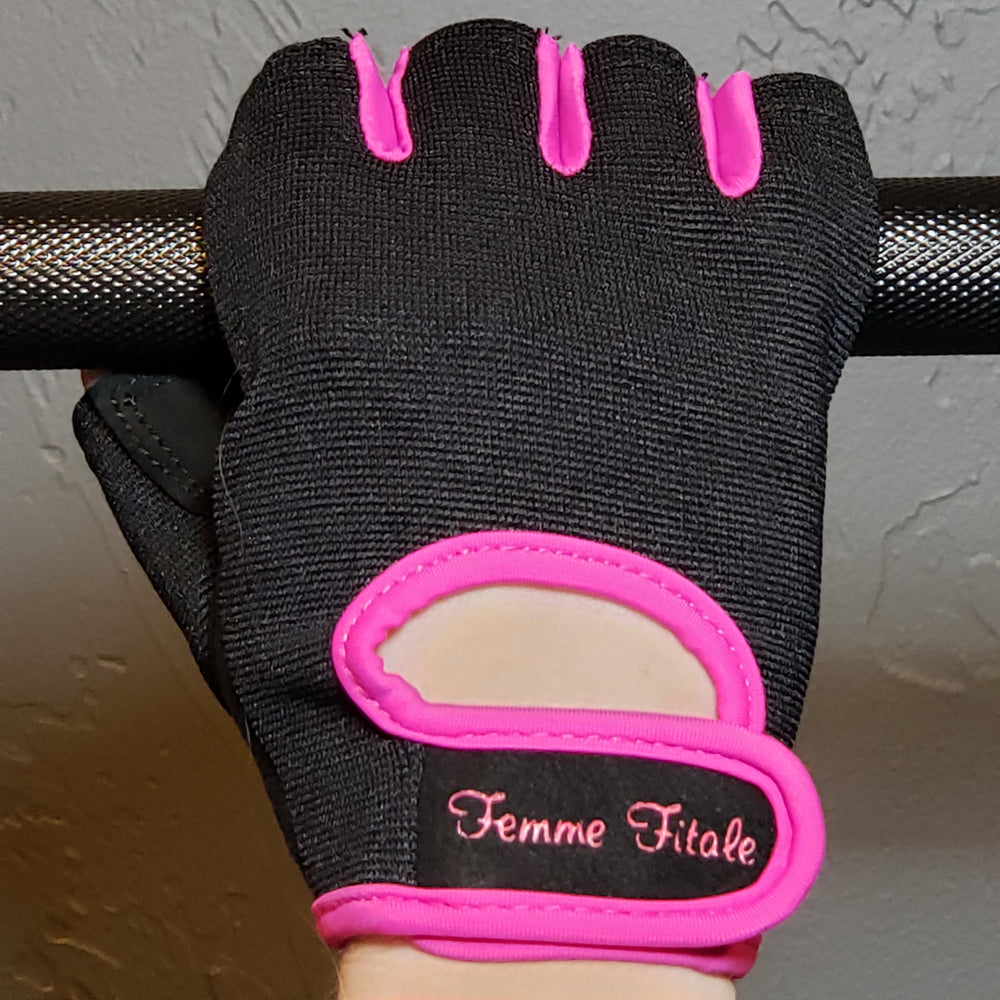 Black Femme Fitale Fitness Gloves With Fuchsia Accents - No Crystals