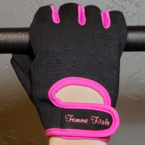
                  
                    Load image into Gallery viewer, Black Femme Fitale Fitness Gloves With Fuchsia Accents - No Crystals
                  
                