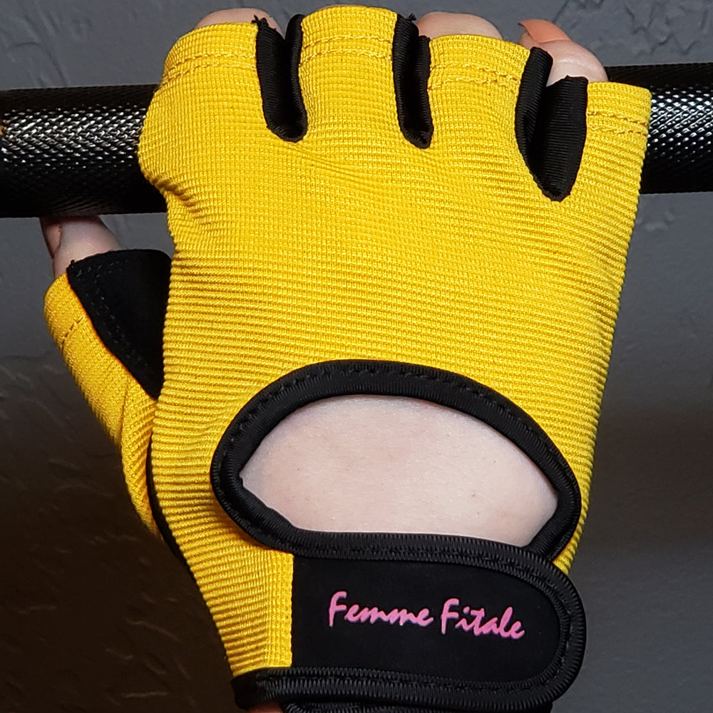 Yellow Femme Fitale Fitness Gloves - No Crystals
