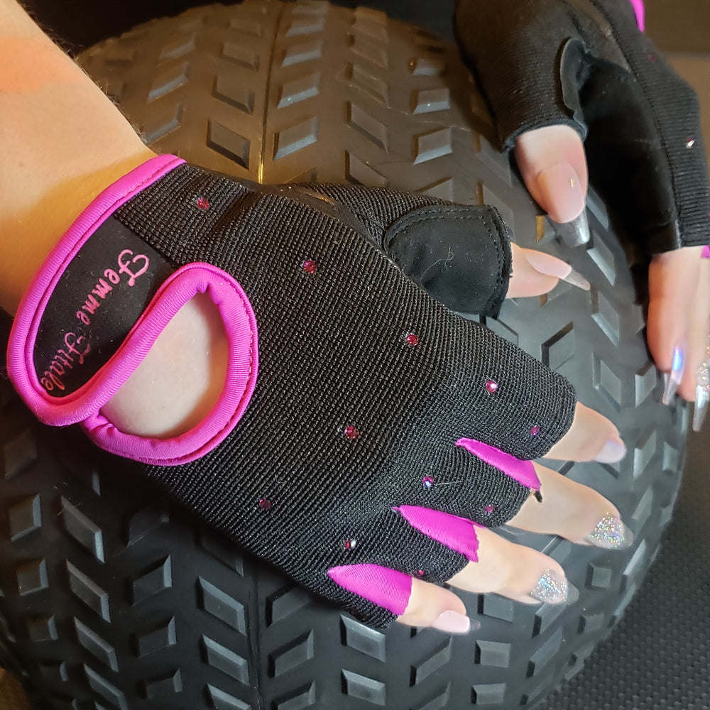 Femme Fitale Black Swarovski Crystal Womens Fitness Weight Gloves