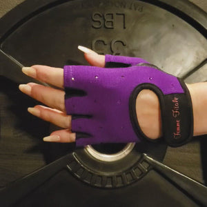 
                  
                    Load and play video in Gallery viewer, Purple Femme Fitale Fitness Swarovski Crystal Embellished Fitness Gloves
                  
                
