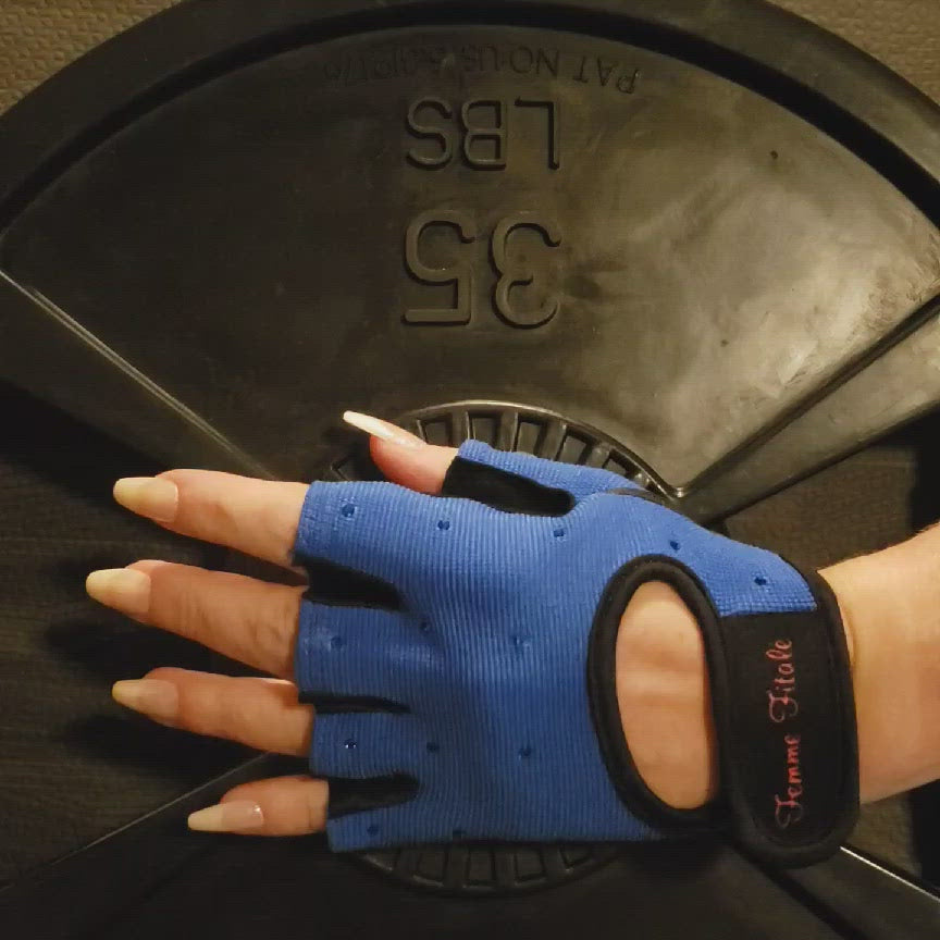 
                  
                    Load and play video in Gallery viewer, Royal Blue Femme Fitale Fitness Swarovski Crystal Embellished Fitness Gloves
                  
                