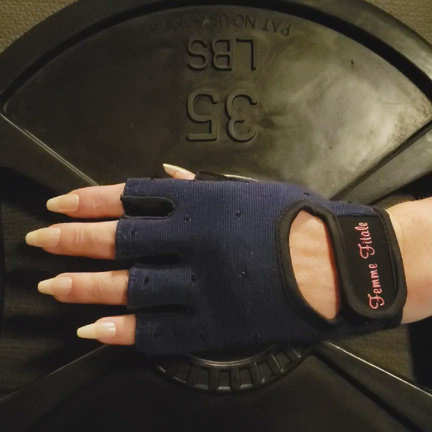 
                  
                    Load and play video in Gallery viewer, Navy Blue Femme Fitale Fitness Swarovski Crystal Embellished Fitness Gloves
                  
                