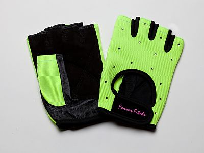 
                  
                    Load image into Gallery viewer, Fluorescent Green Femme Fitale Fitness Swarovski Crystal Embellished Fitness Gloves
                  
                