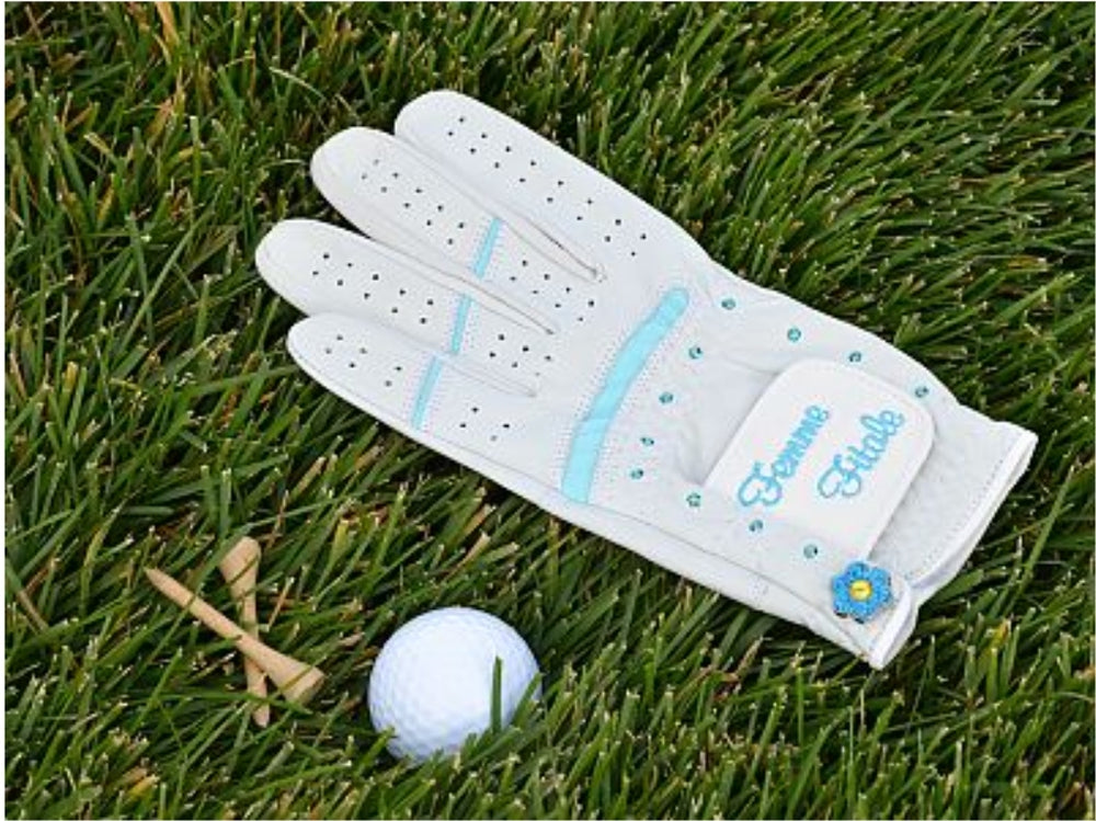 Turquoise Femme Fitale Fitness Swarovski Crystal Embellished Left Hand Golf Glove with Bonjoc Ballmarker