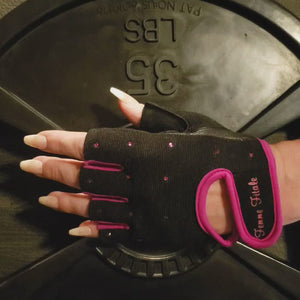 
                  
                    Load and play video in Gallery viewer, Black with Fuchsia Accents Femme Fitale Fitness Swarovski Crystal Embellished Fitness Gloves
                  
                